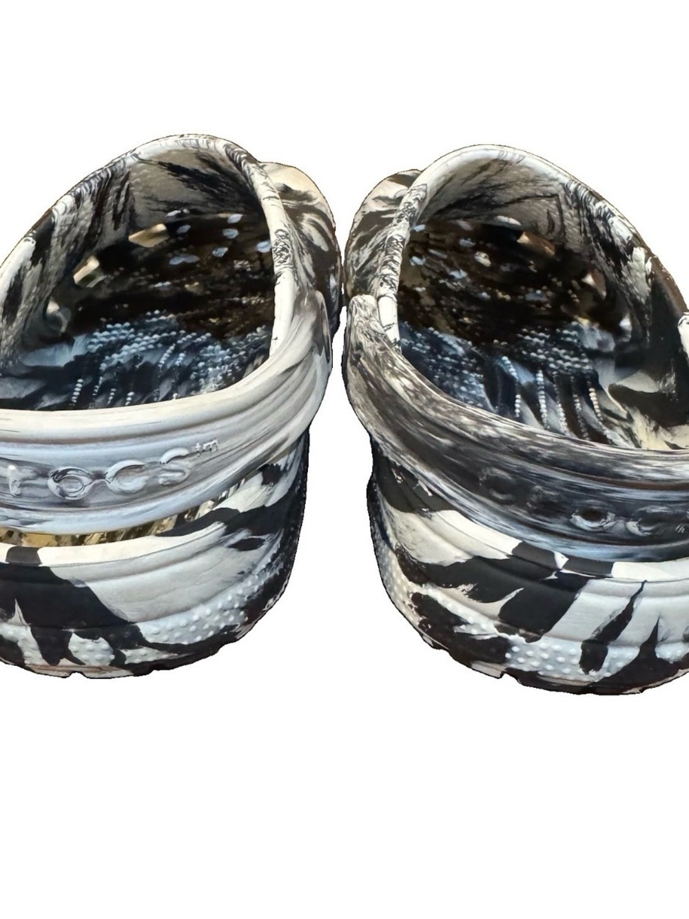 Crocs Big Kid Size J4 Unisex Classic Marbled Clog White And Black - Picture 4 of 11